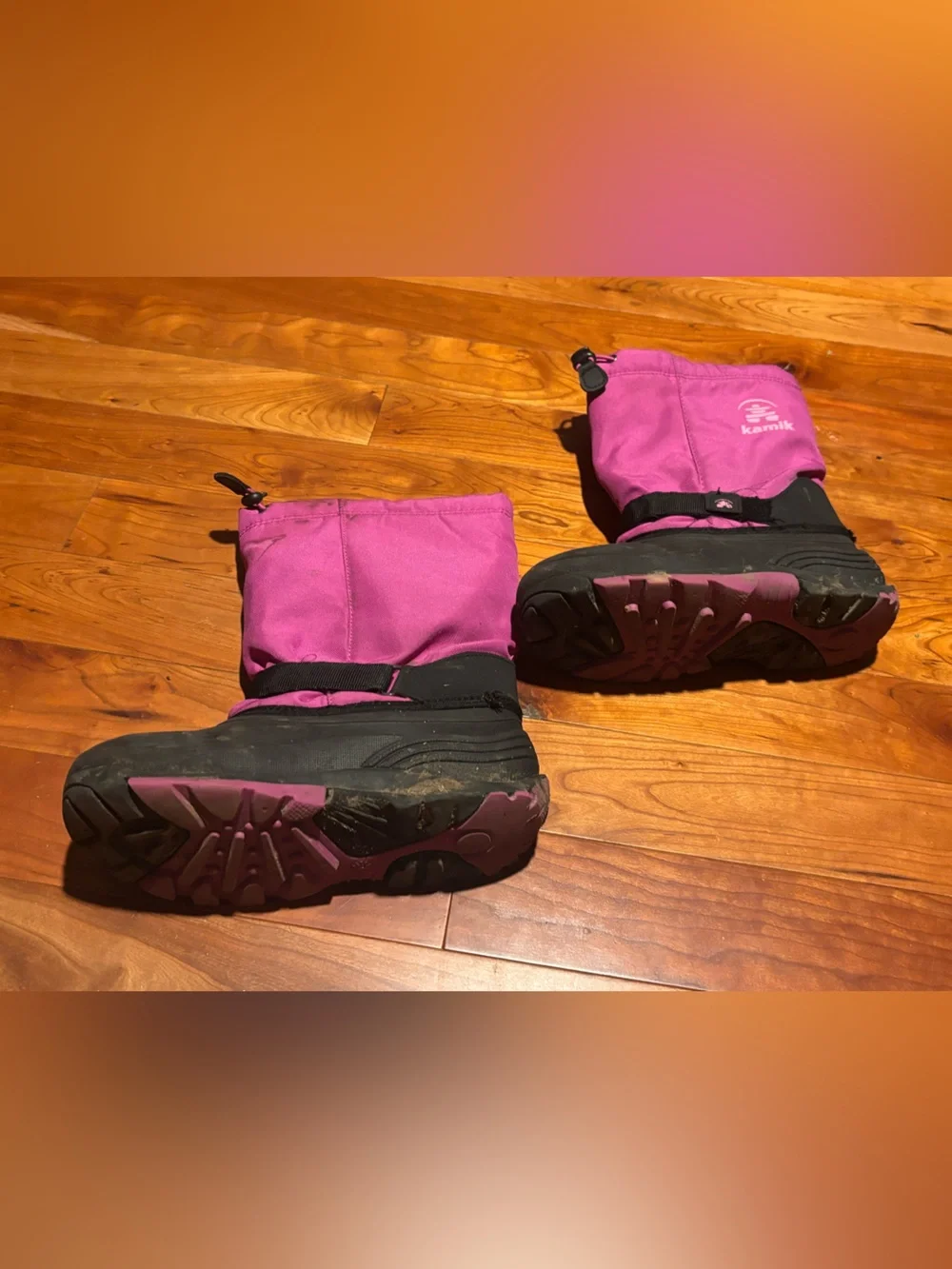 Kamik Pink and Black Kids Snow Boots with Drawcord